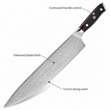 VEYUNA 12-Inch Chef Knife, Shogun Series, Damascus Blade, Full Tang, Protective Sheath