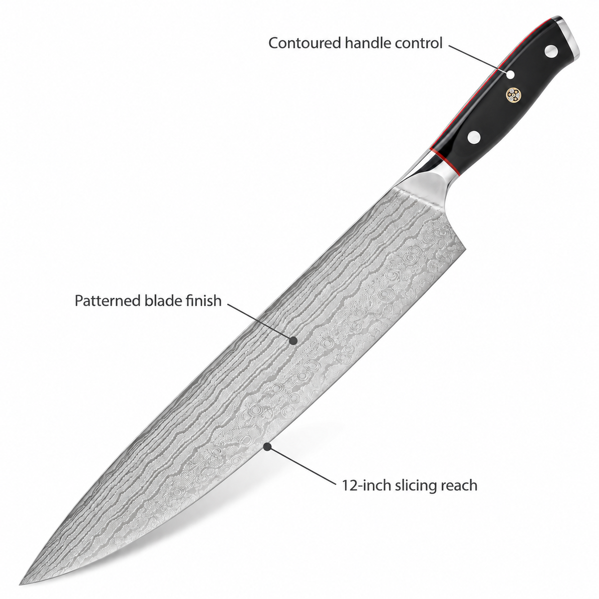 VEYUNA 12-Inch Chef Knife, Shogun Series, Damascus Blade, Full Tang, Protective Sheath