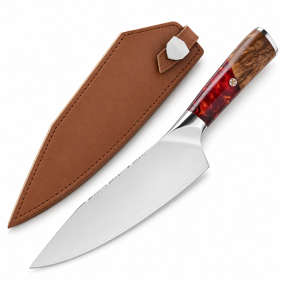 VEYUNA 8-Inch Chef Knife Valhalla Series with Red Resin Handle and Full Tang Design