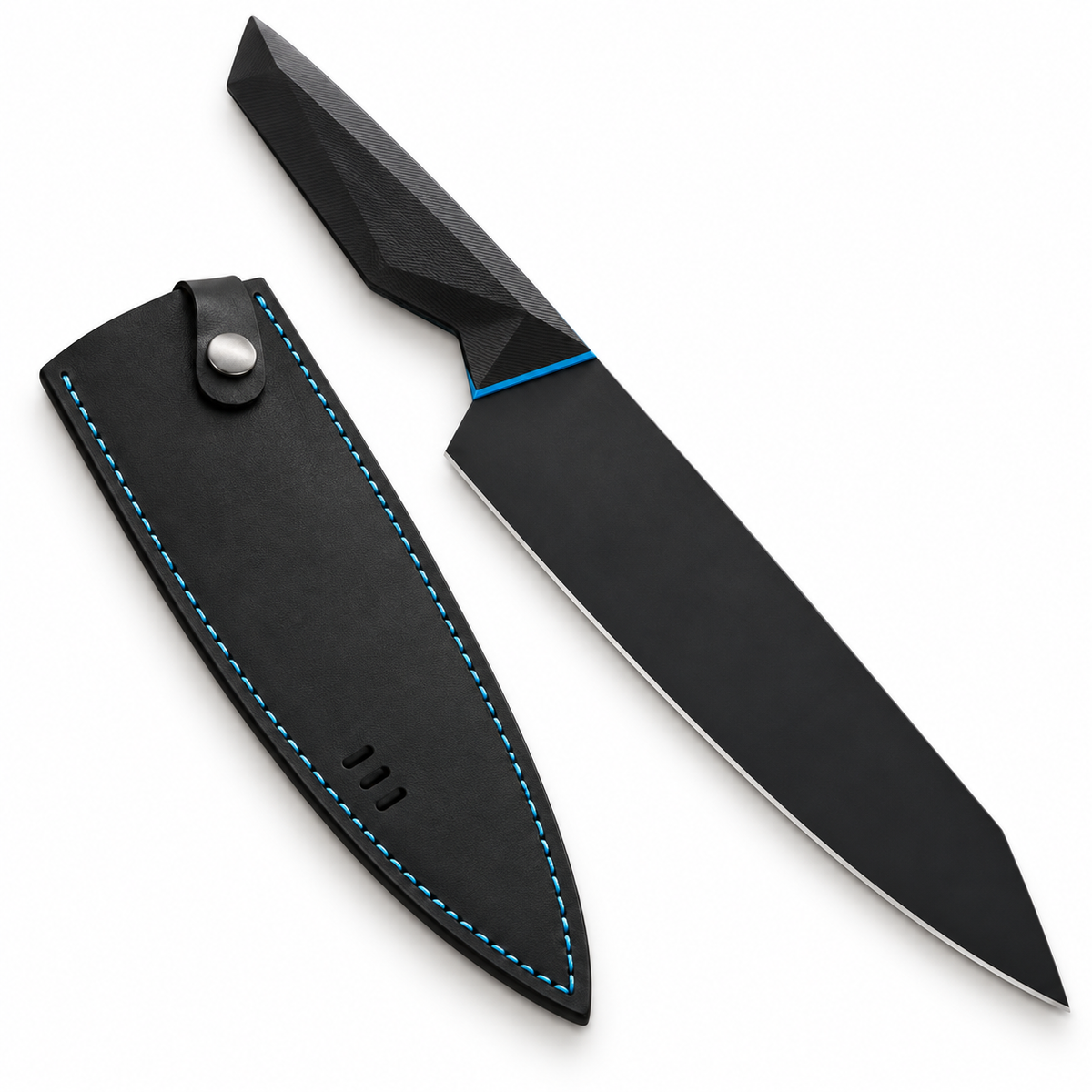 VEYUNA 8" Chef Knife, Batman Edition, Shadow Black Blade, Leather Sheath