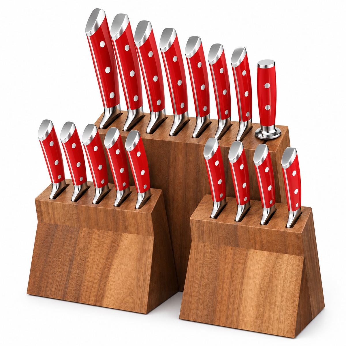 VEYUNA 18-Piece Knife Block Set, Red Handles, NSF Certified Kitchen Knife Set