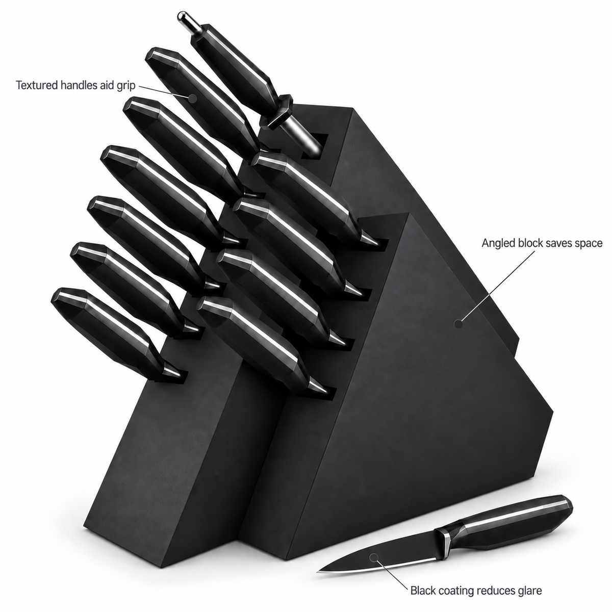 VEYUNA 12-Piece Knife Block Set, Shadow Black Series, NSF Certified Kitchen Knives