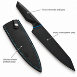 VEYUNA 8" Chef Knife, Batman Edition, Shadow Black Blade, Leather Sheath
