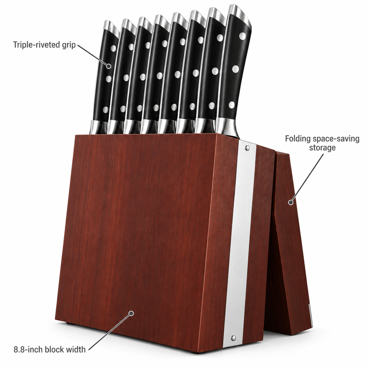 VEYUNA 8-Piece Steak Knife Set with Oak Storage Block, Full Tang NSF Certified