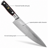 VEYUNA 9.5-Inch Chef Knife Japanese AUS-10V Steel Blade with Hammered Finish and Full Tang