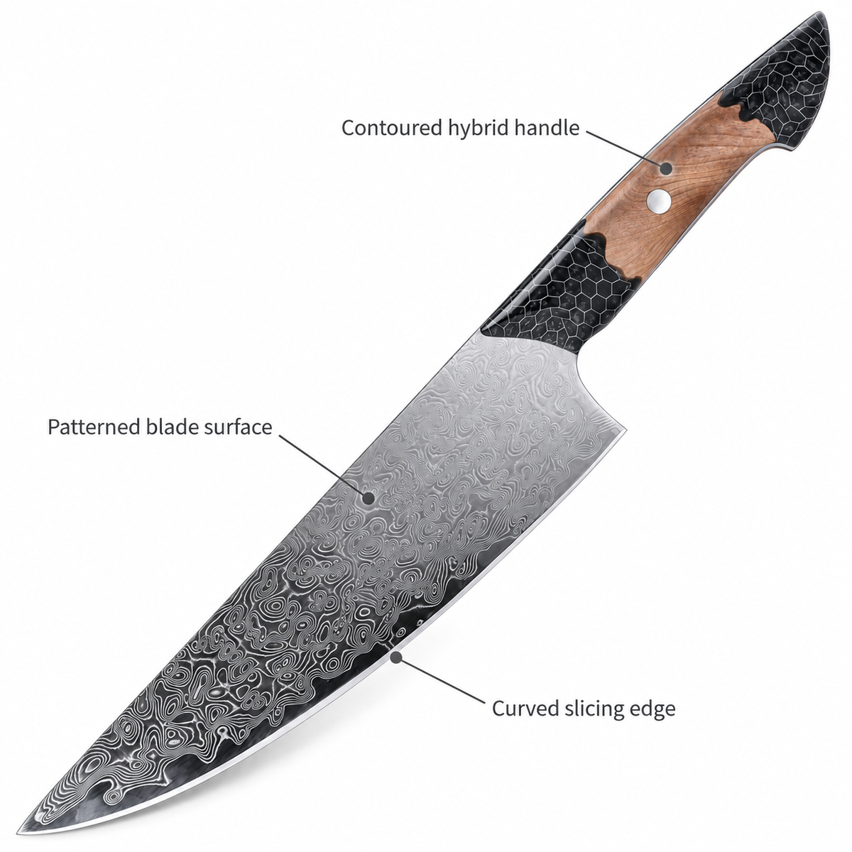 VEYUNA 9.5-Inch Chef Knife Japanese V12 Steel Core Full Tang with Wood Resin Handle and Sheath