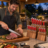 VEYUNA 18-Piece Knife Block Set, Red Handles, NSF Certified Kitchen Knife Set
