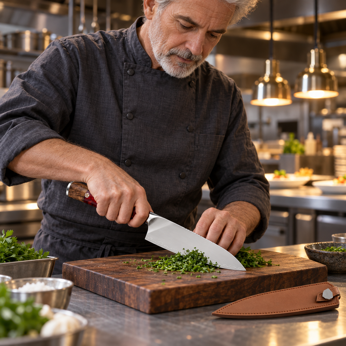 VEYUNA 8-Inch Chef Knife Valhalla Series with Red Resin Handle and Full Tang Design