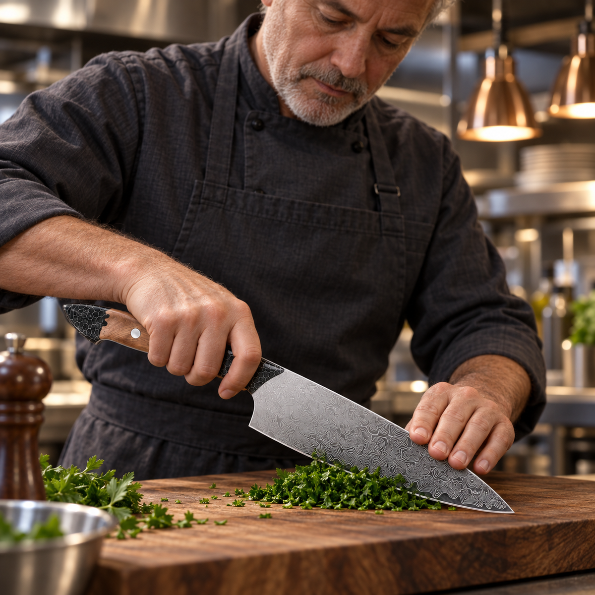 VEYUNA 9.5-Inch Chef Knife Japanese V12 Steel Core Full Tang with Wood Resin Handle and Sheath