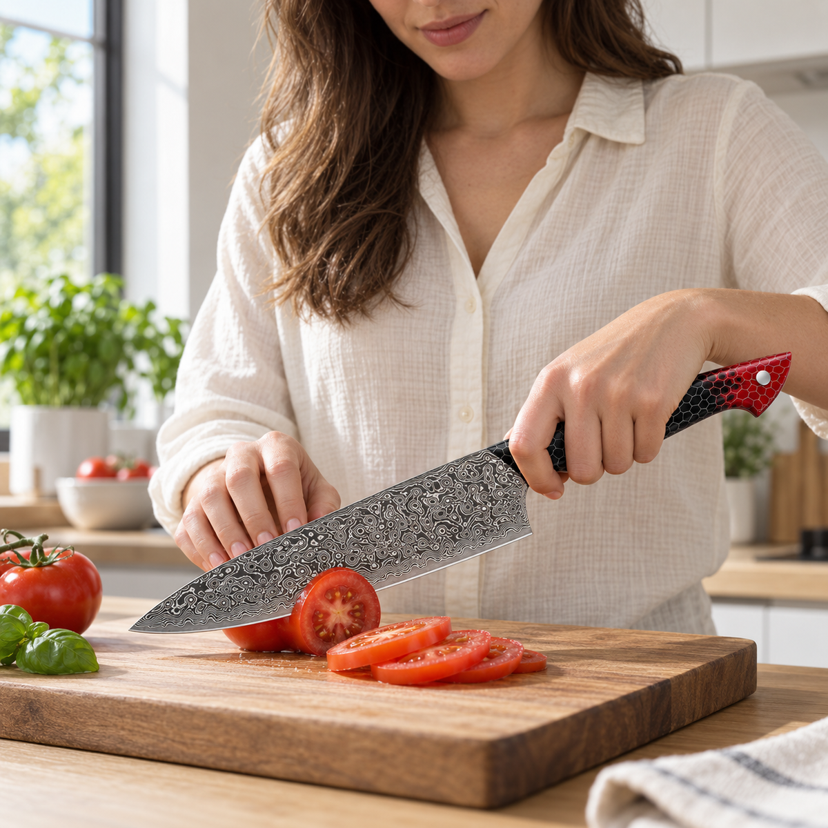 VEYUNA 9.5-Inch Chef Knife 69-Layer Damascus Blade with Japanese V12 Steel Core and Resin Handle