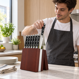 VEYUNA 8-Piece Steak Knife Set with Oak Storage Block, Full Tang NSF Certified