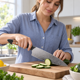 VEYUNA 9.5-Inch Chef Knife Japanese V12 Steel Core Full Tang with Wood Resin Handle and Sheath