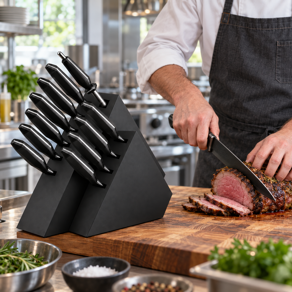 VEYUNA 12-Piece Knife Block Set, Shadow Black Series, NSF Certified Kitchen Knives