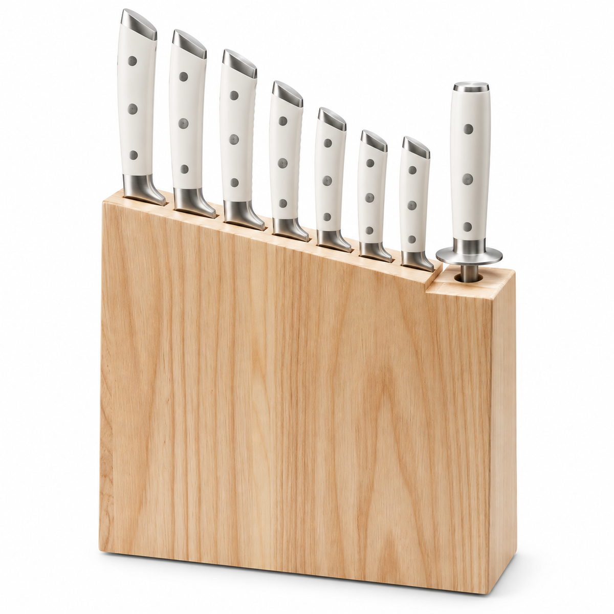VEYUNA 8-Piece Knife Block Set with White Handles, High Carbon Steel, NSF Certified