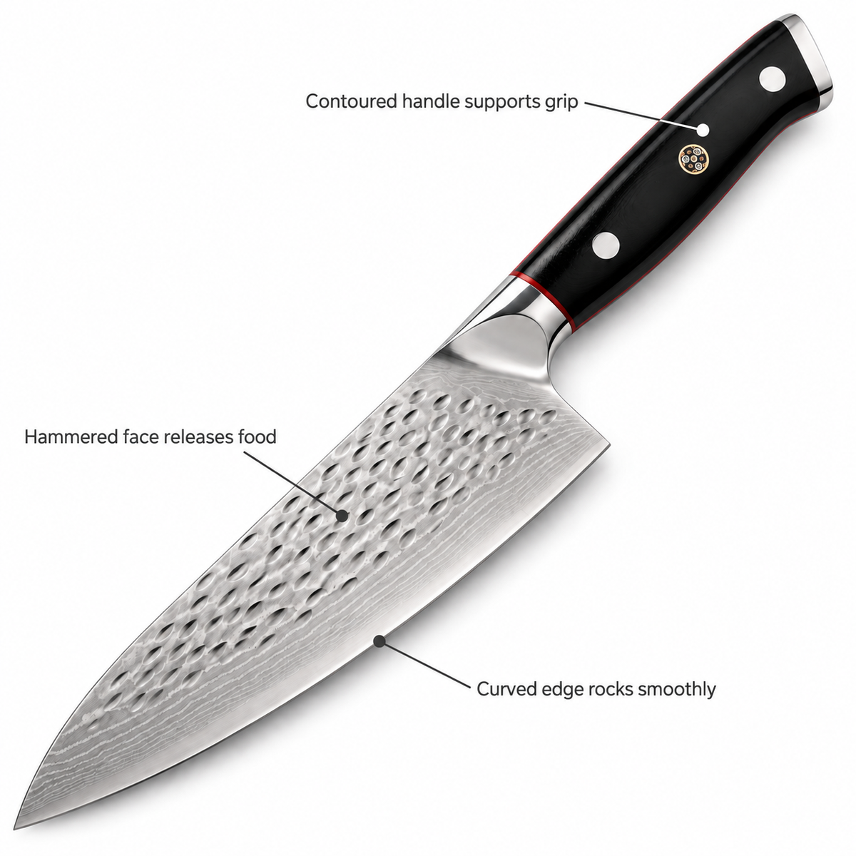 VEYUNA 6-Inch Chef Knife Hammered Japanese Steel Blade with Full-Tang Ergonomic Handle
