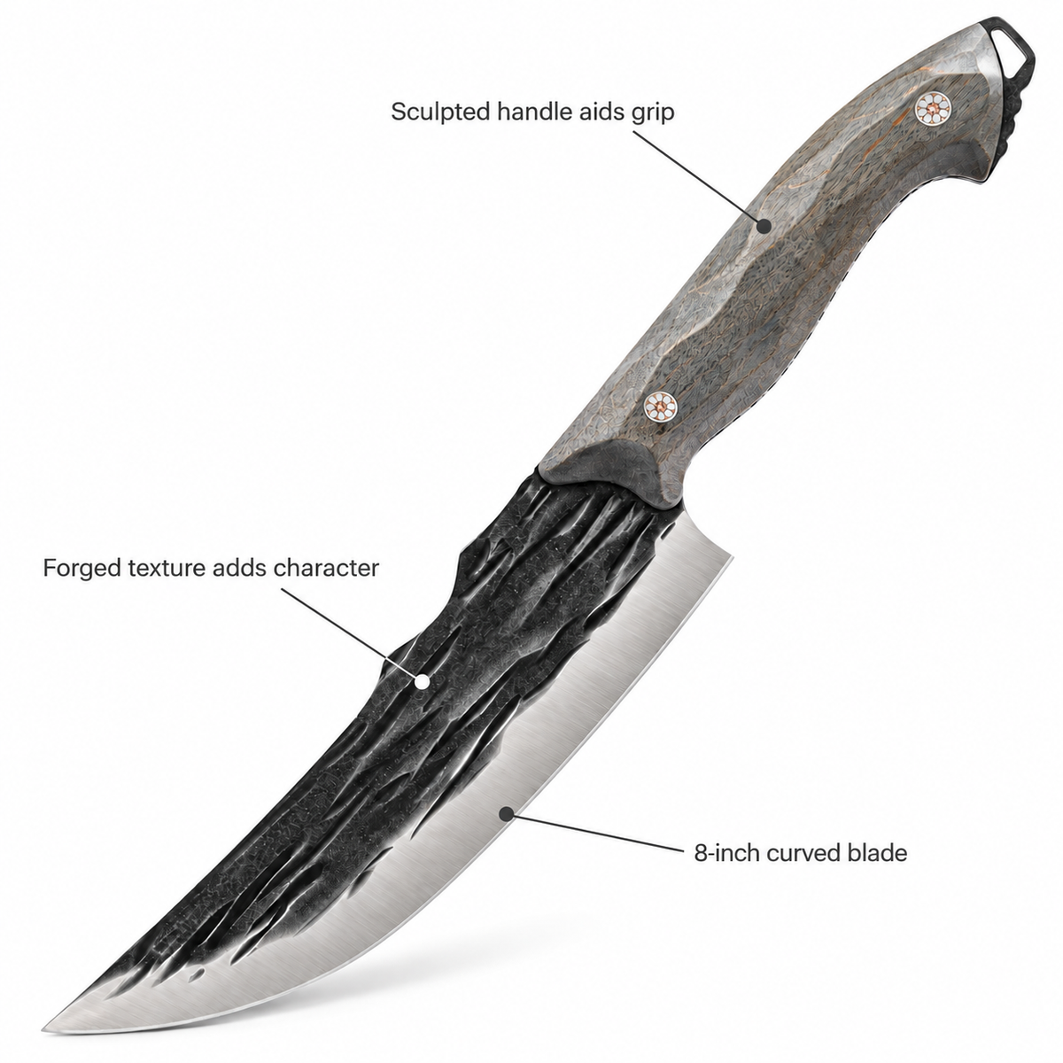 VEYUNA 8-Inch Chef Knife Barbarian Series, Forged Blade, Leather Sheath, Ergonomic Handle
