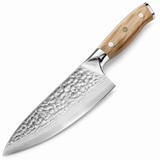 VEYUNA 8-Inch Chef Knife Hammered Japanese Steel Blade with Olive Wood Handle and Sheath