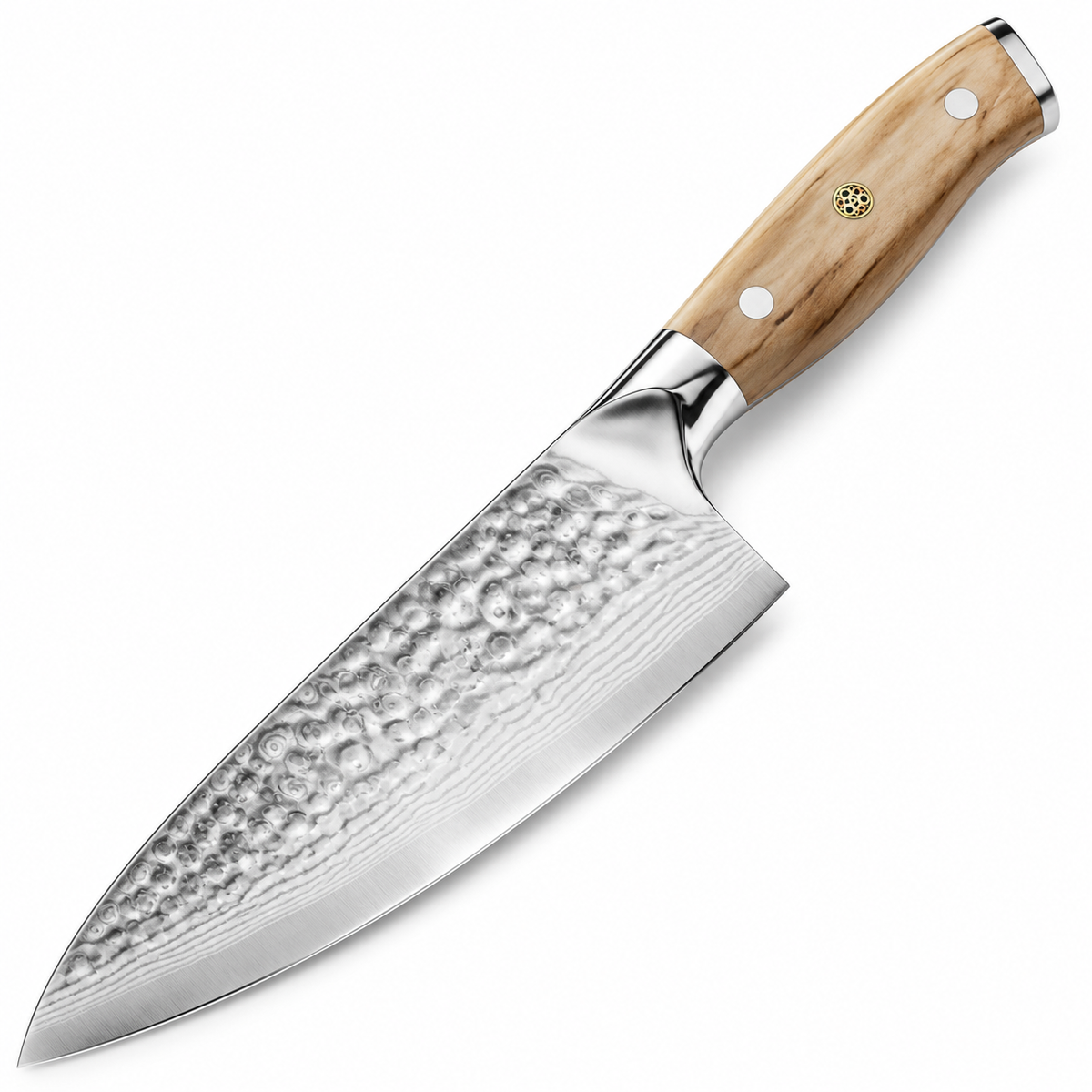 VEYUNA 8-Inch Chef Knife Hammered Japanese Steel Blade with Olive Wood Handle and Sheath