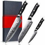 VEYUNA Damascus Food Knife Set, 3-Piece 67-Layer Steel, Ultra-Sharp G10 Handles