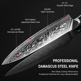 VEYUNA Damascus Food Knife Set, 3-Piece 67-Layer Steel, Ultra-Sharp G10 Handles