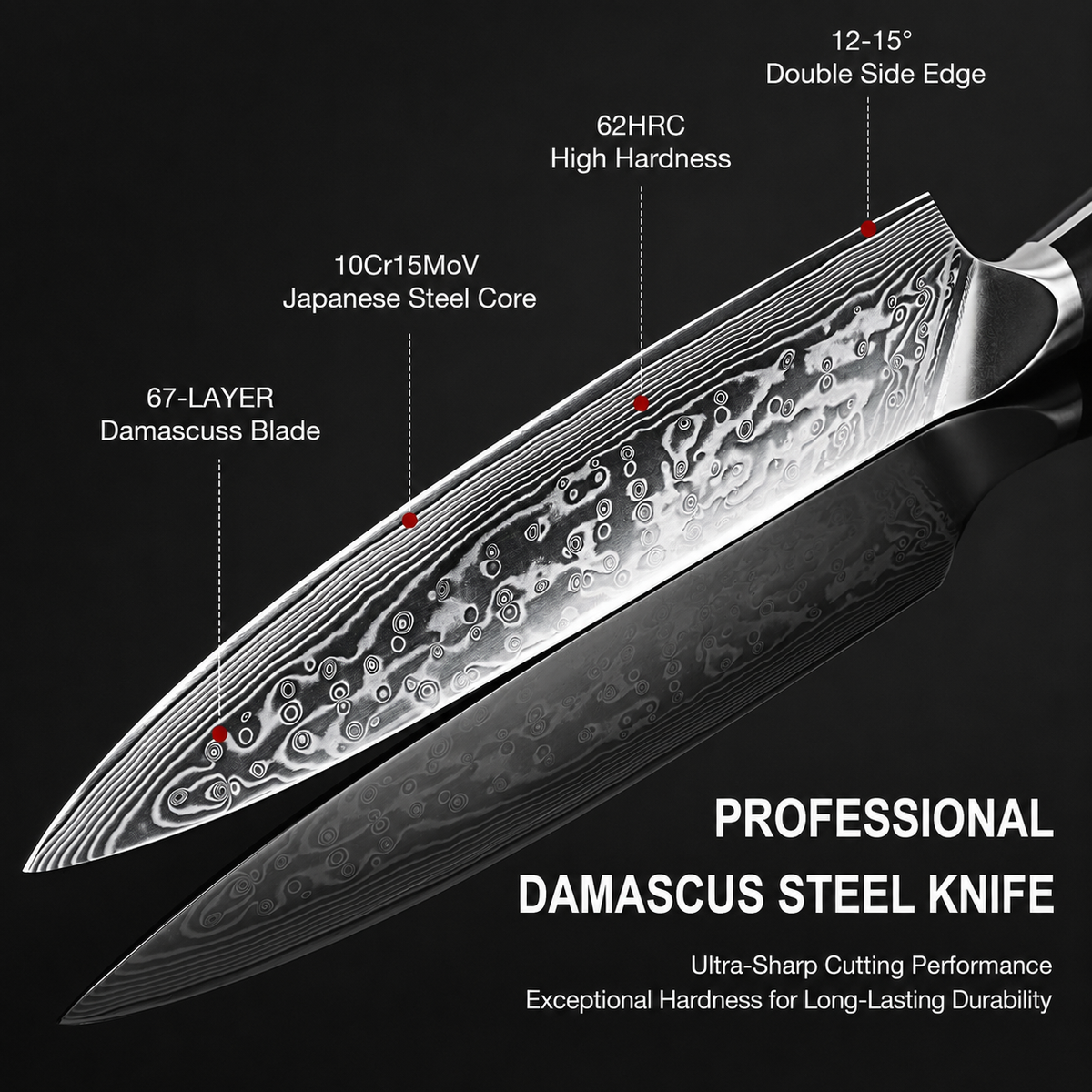 VEYUNA Damascus Food Knife Set, 3-Piece 67-Layer Steel, Ultra-Sharp G10 Handles