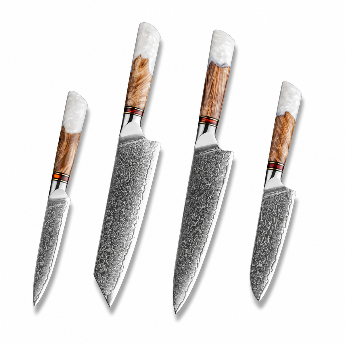 VEYUNA Professional Santoku Knife Set – 4-Piece Damascus Steel Food Prep Set