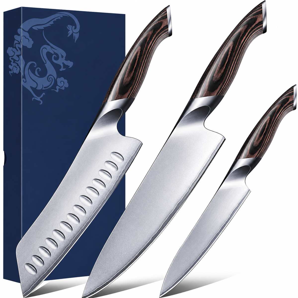 VEYUNA 3-Piece Knife Set – Japanese High Carbon Steel Food Prep Knives