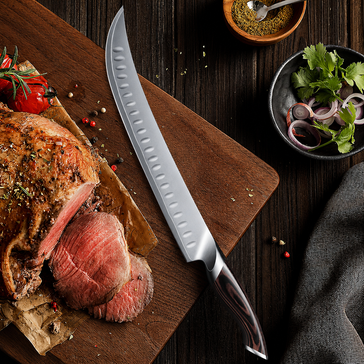 VEYUNA Carving Knife – 12-Inch High Carbon Steel Food & Meat Slicer