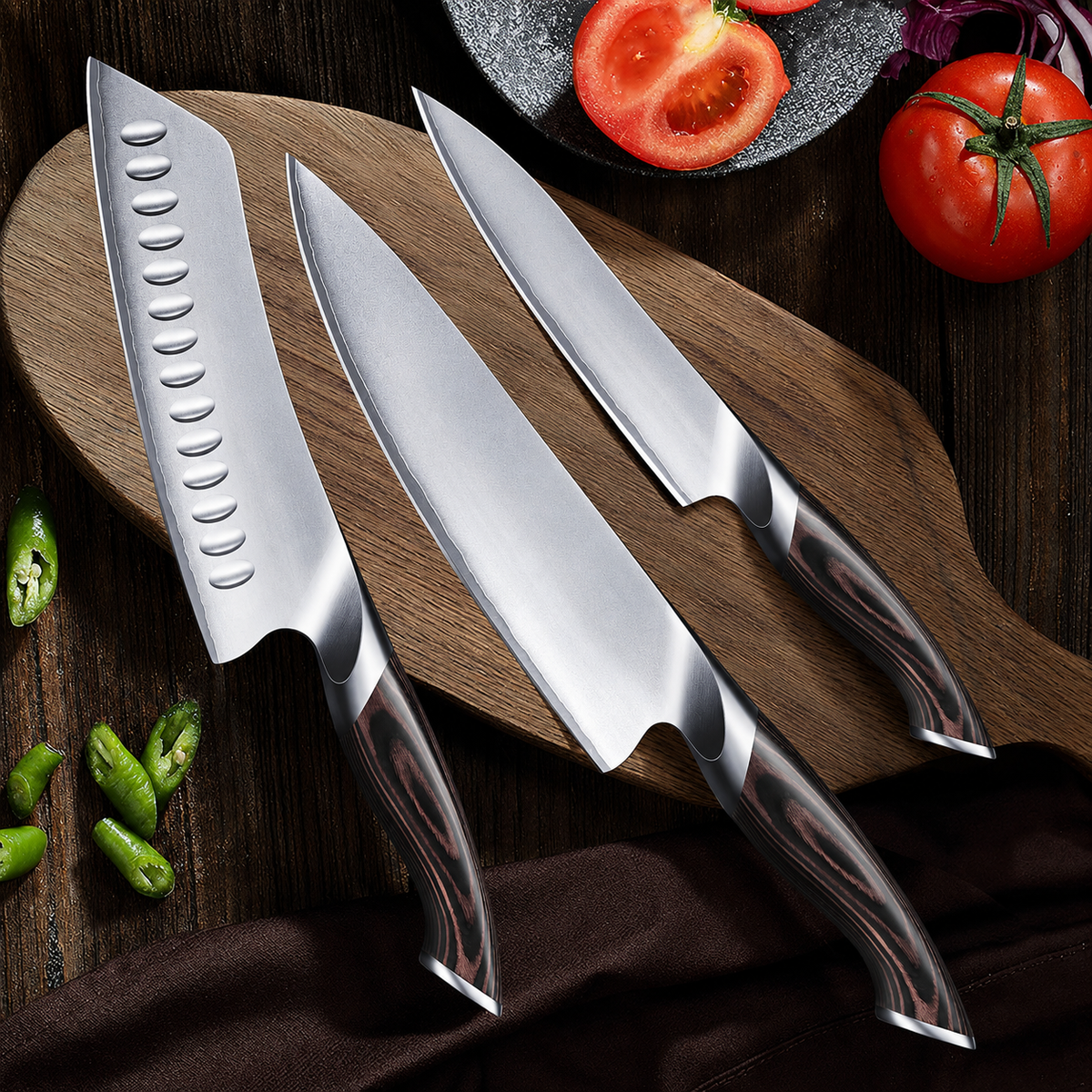 VEYUNA 3-Piece Knife Set – Japanese High Carbon Steel Food Prep Knives
