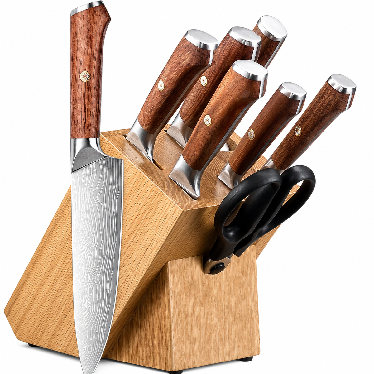 VEYUNA Knife Set 8-Piece – High-Carbon Steel with Wood Block for Food Prep