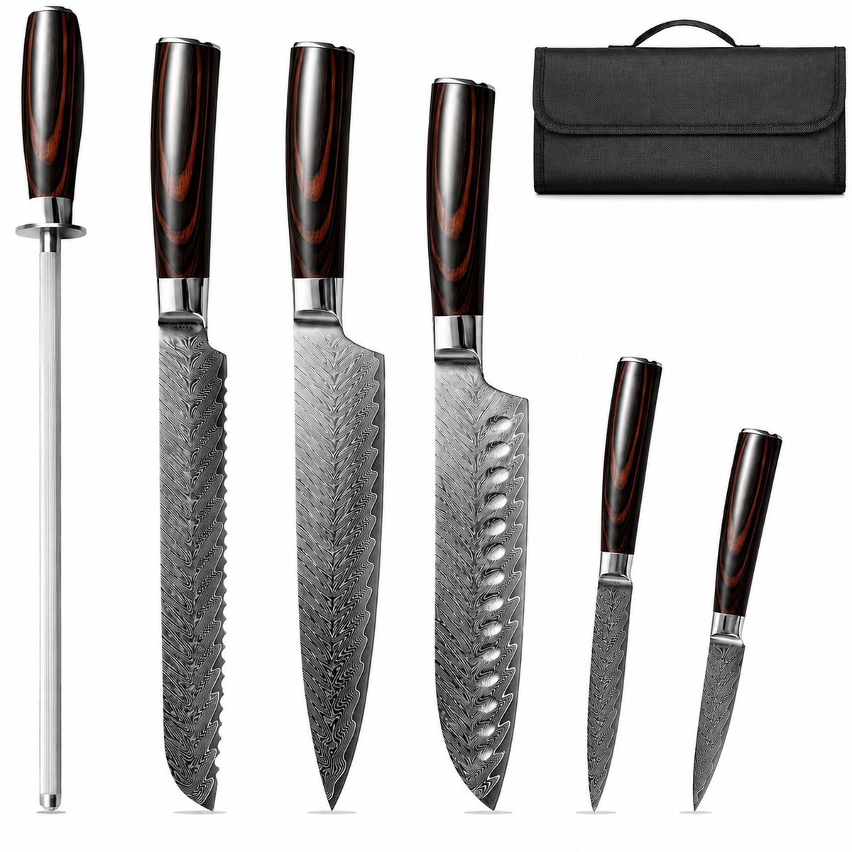 VEYUNA Knife Set 6-Piece – 67-Layer VG10 Damascus Steel for Fresh Food Prep