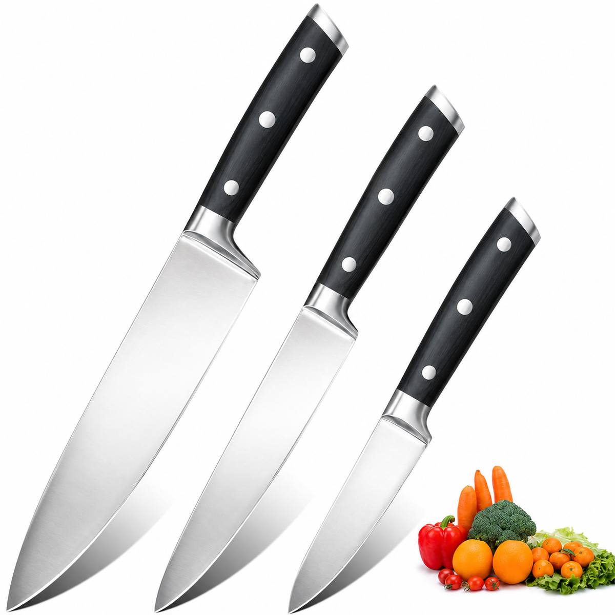 VEYUNA Knife Set 3-Piece – German Stainless Steel for Fresh Food Prep