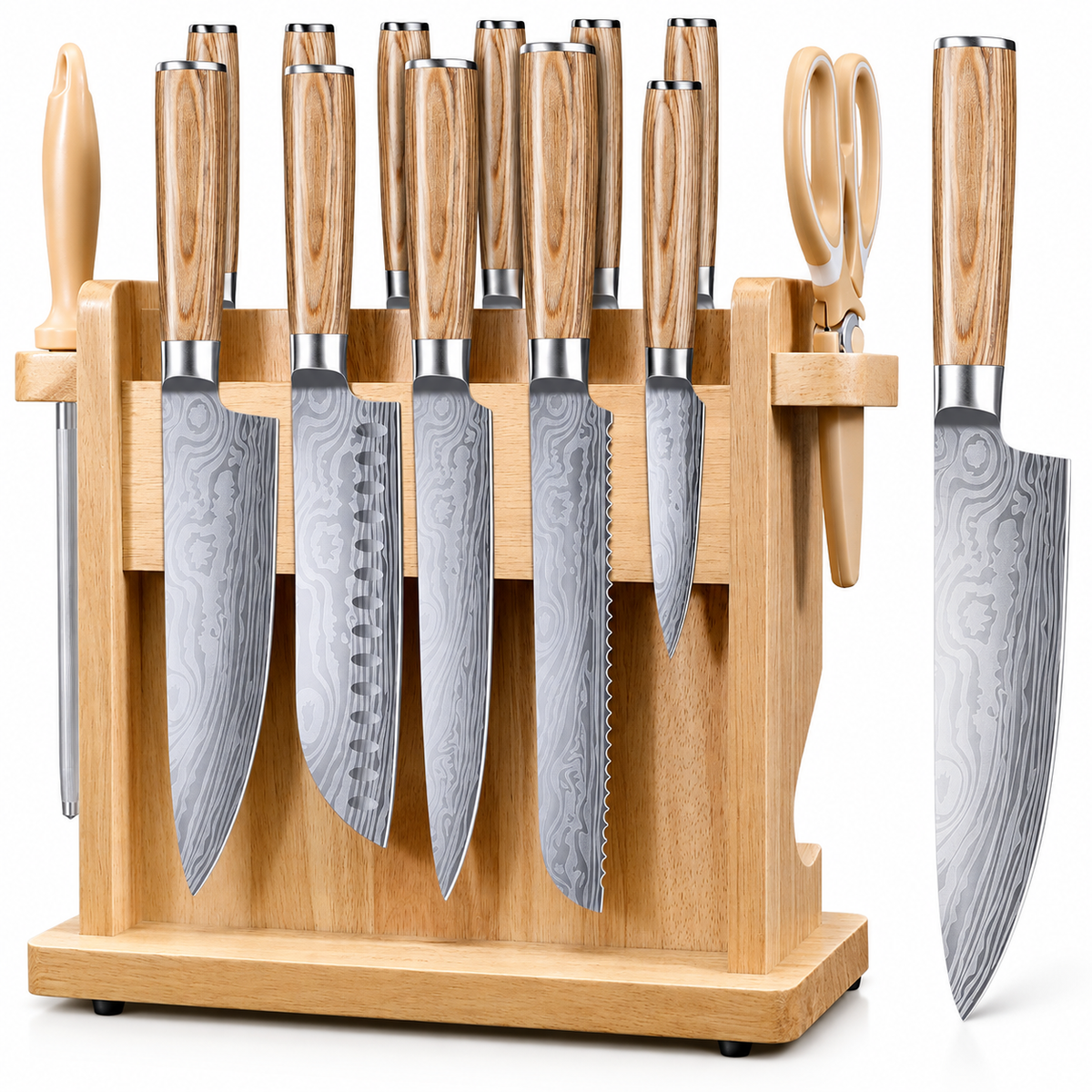 VEYUNA Knife Set 14-Piece – German DIN1.4116 Steel Magnetic Block for Food Prep