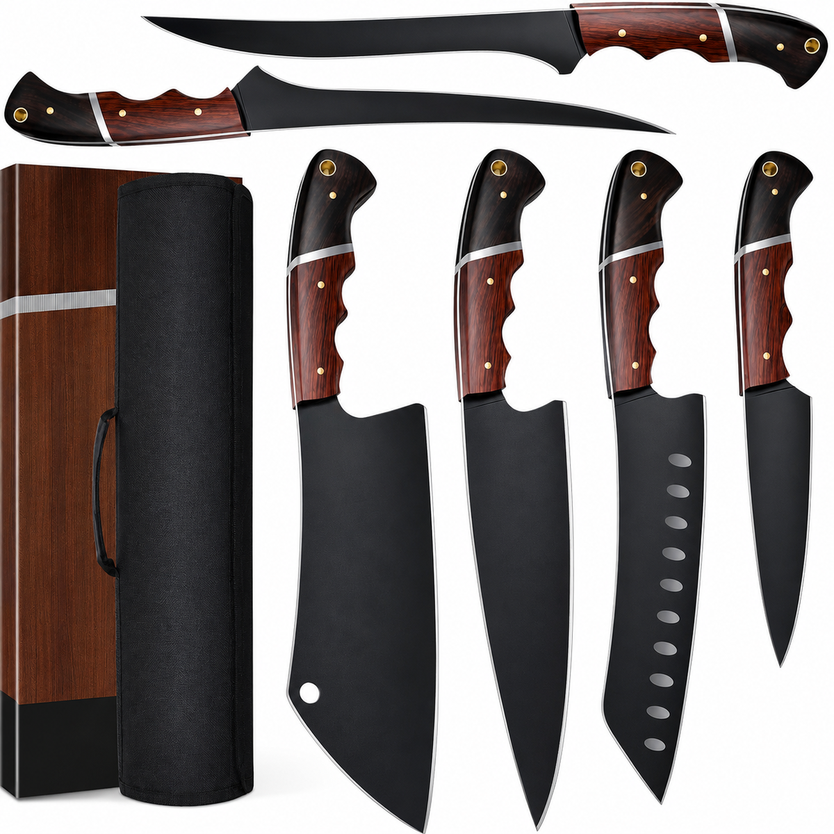 VEYUNA Knife Set 6-Piece – ATS-34 Steel, Walnut Handles for Fresh Food Prep