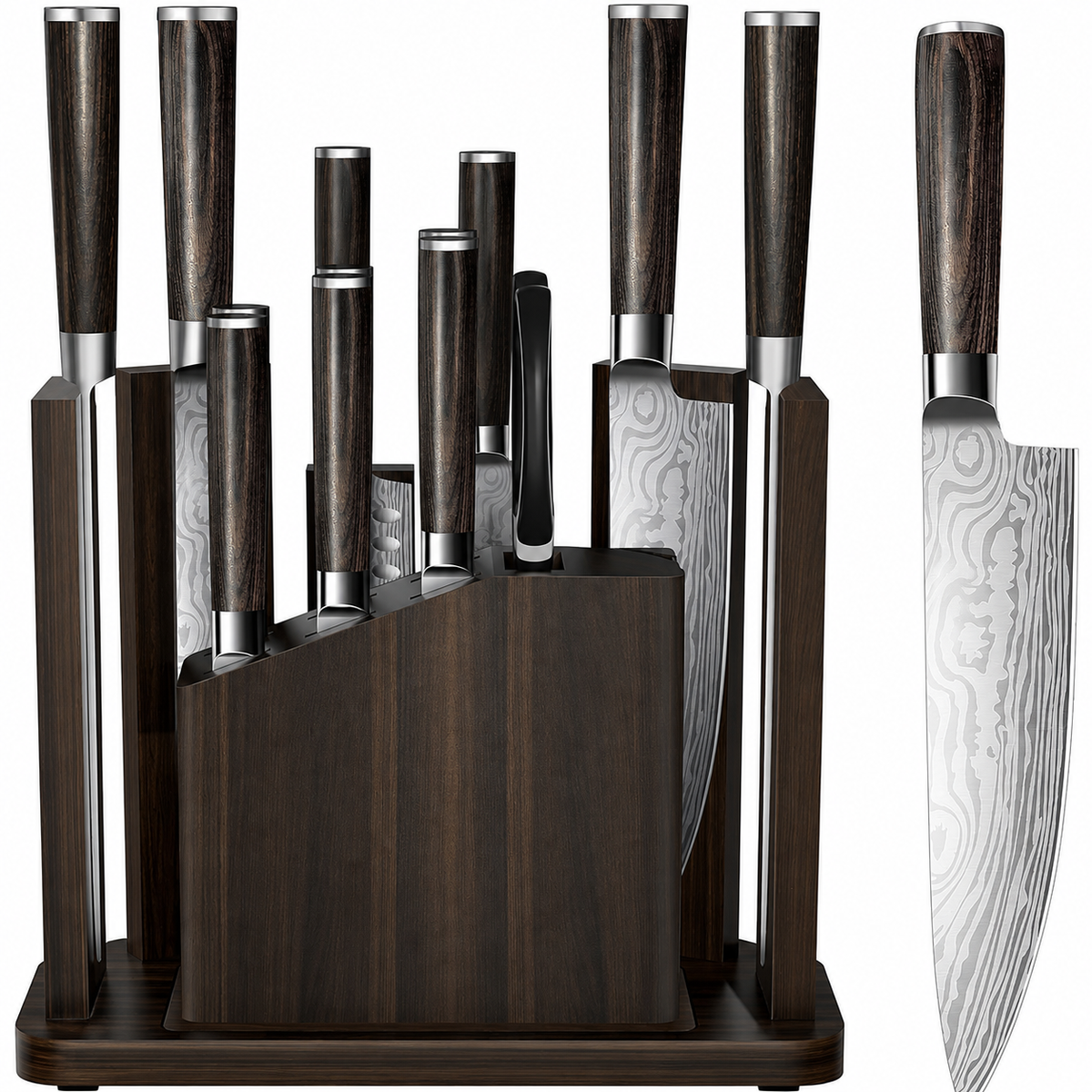 VEYUNA Knife Set 15-Piece – Damascus Pattern Magnetic Block for Fresh Food Prep