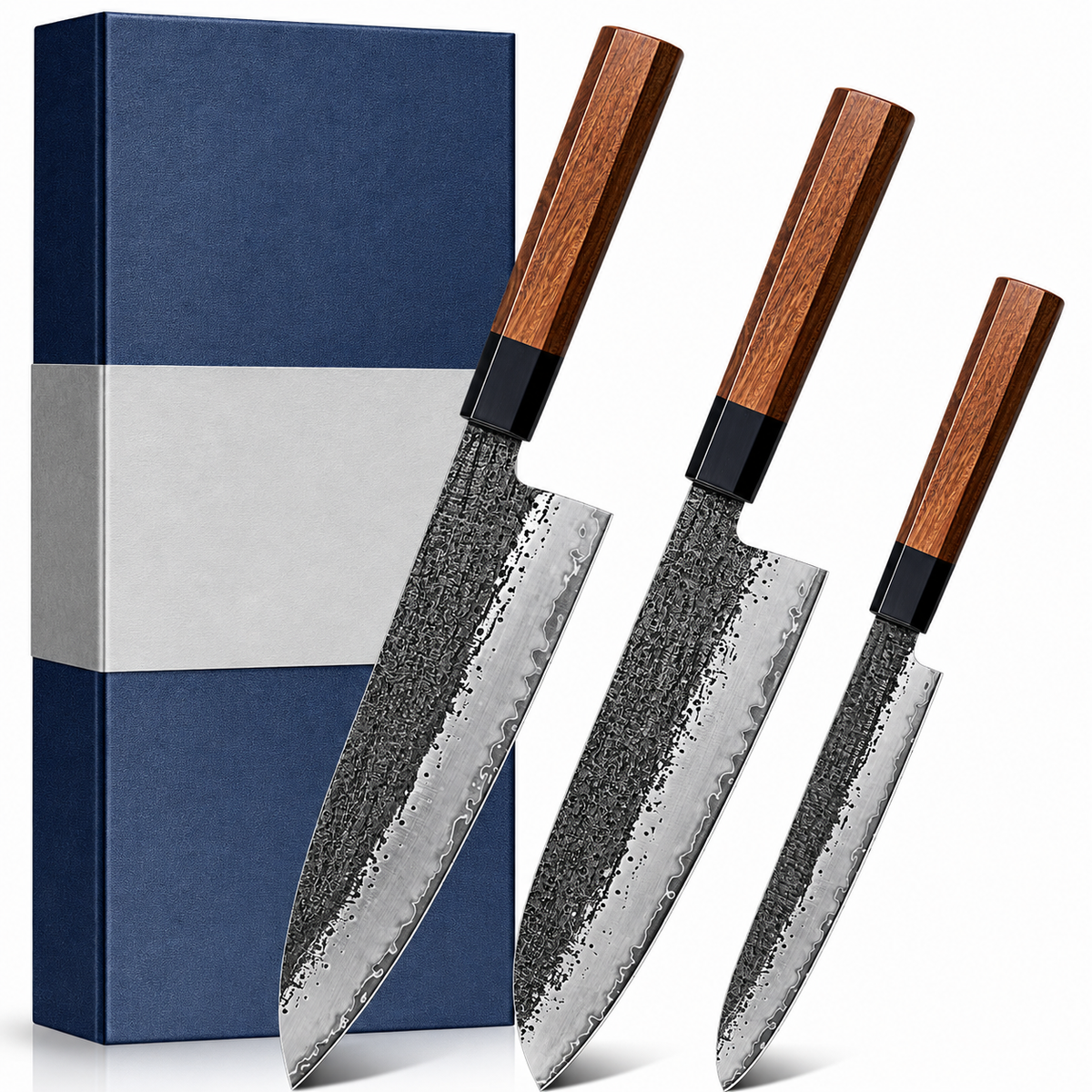 VEYUNA Knife Set 3-Piece – 9-Layer 10Cr15MoV Steel for Fresh Food Prep