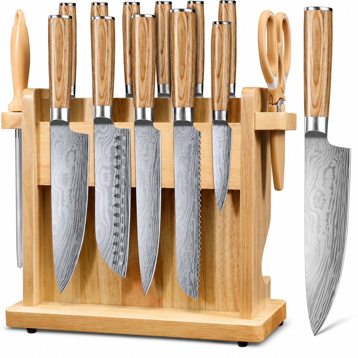 VEYUNA Knife Set 14-Piece – German Steel Magnetic Block for Fresh Food Prep
