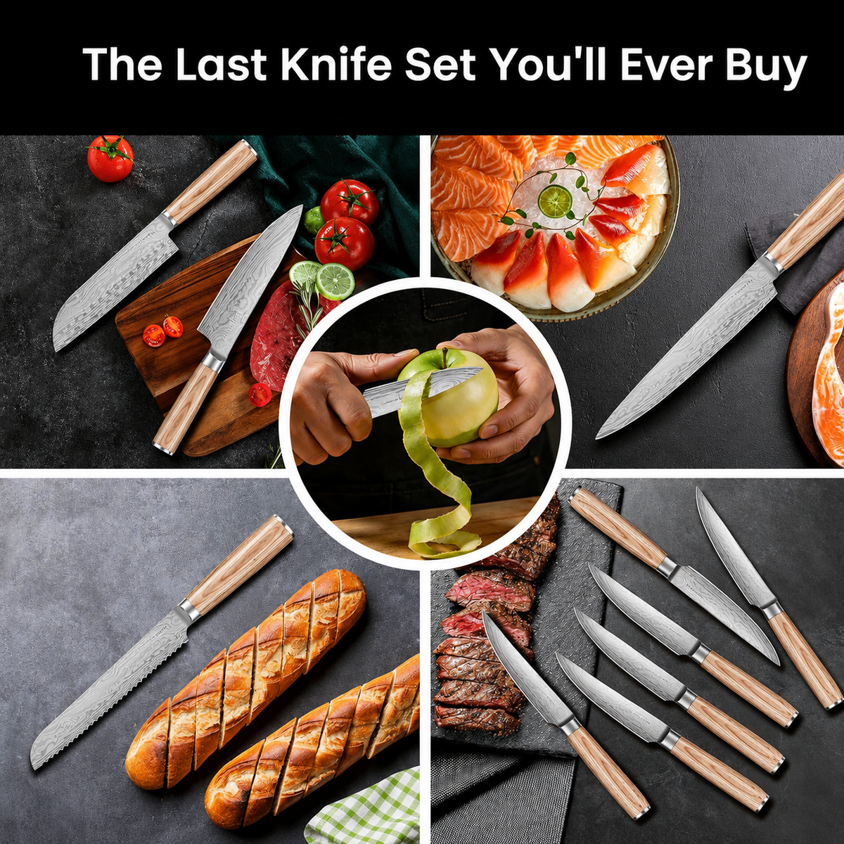 VEYUNA Knife Set 14-Piece – German DIN1.4116 Steel Magnetic Block for Food Prep