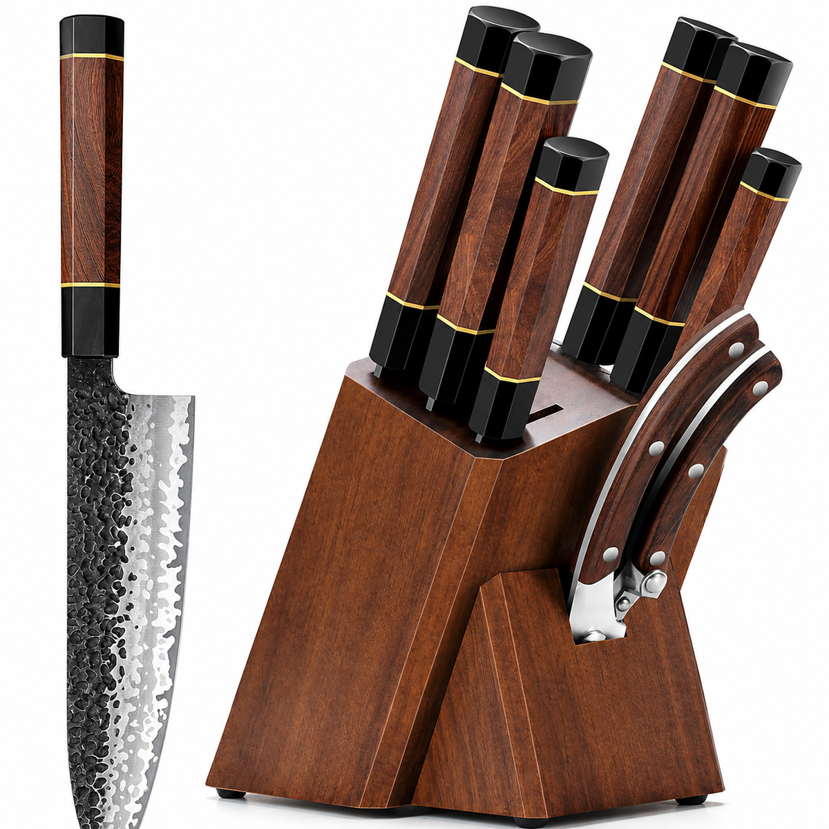 VEYUNA Knife Set 8-Piece – 10Cr15MoV High-Carbon Steel for Fresh Food Prep