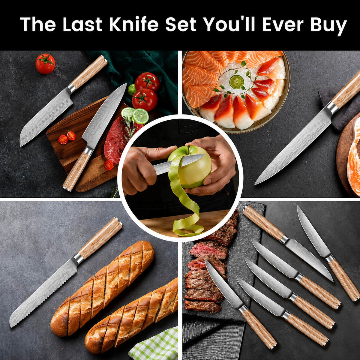 VEYUNA Knife Set 14-Piece – German Steel Magnetic Block for Fresh Food Prep