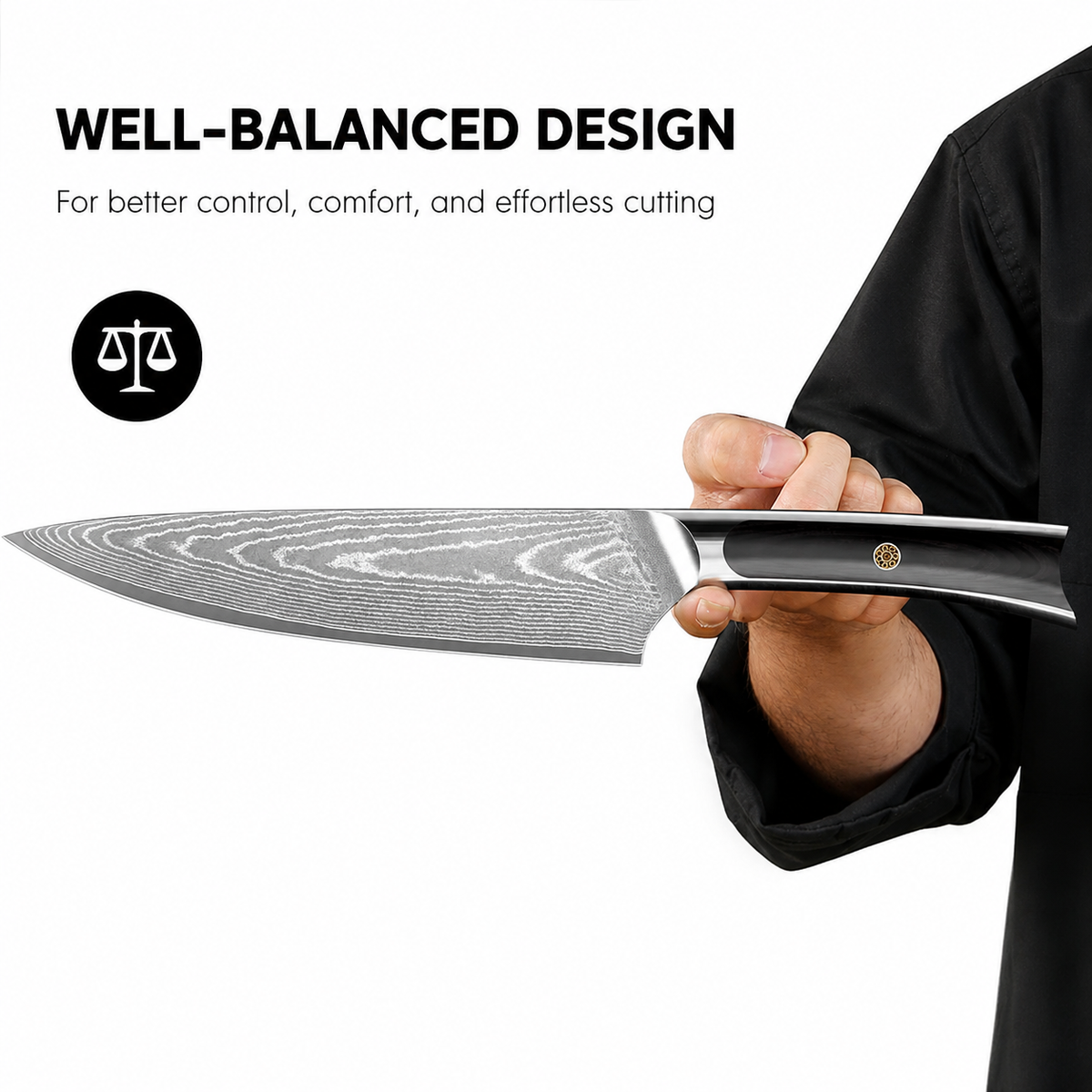 VEYUNA Knife Set 3-Piece – VG10 Damascus Steel, Full Tang for Fresh Food Prep