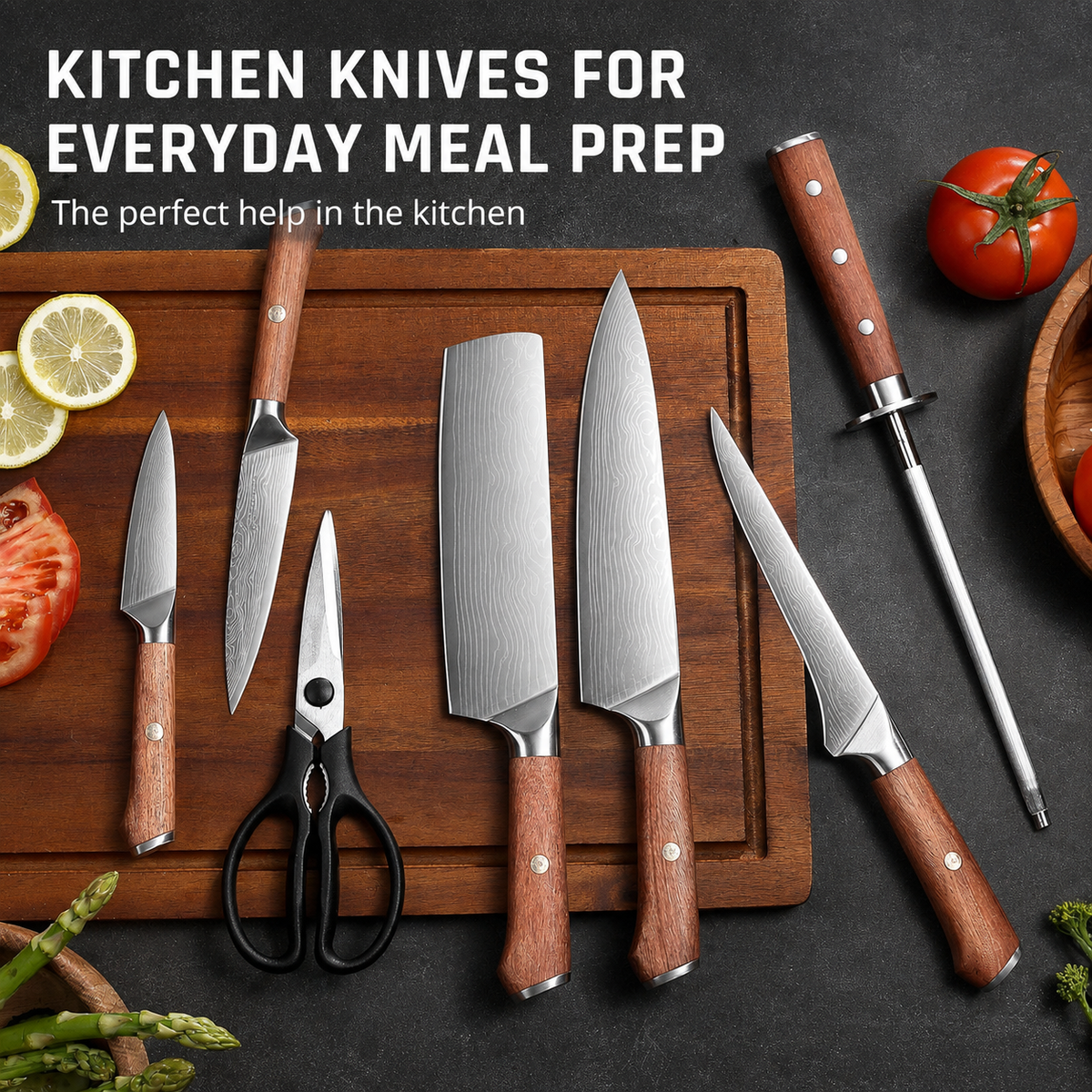 VEYUNA Knife Set 8-Piece – High-Carbon Steel with Wood Block for Food Prep