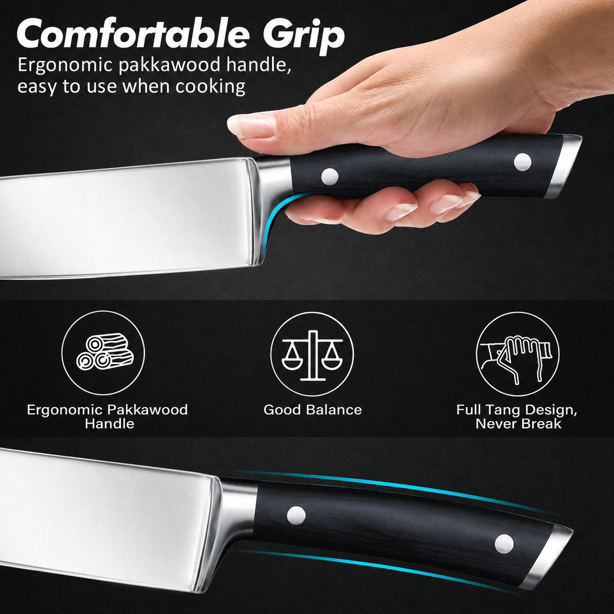 VEYUNA Knife Set 3-Piece – German Stainless Steel for Fresh Food Prep