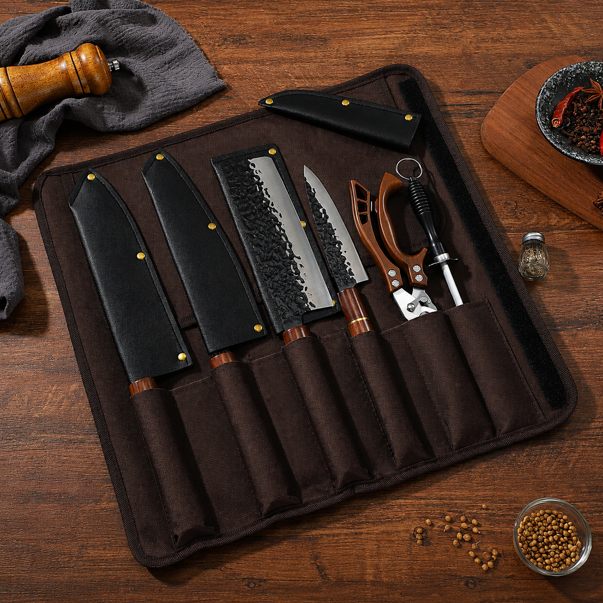 VEYUNA Knife Set 7-Piece – Hand-Forged High-Carbon Steel for Fresh Food Prep