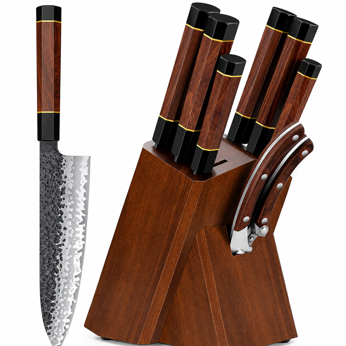 VEYUNA Knife Set 7-Piece – High-Carbon Steel Magnetic Block for Food Prep
