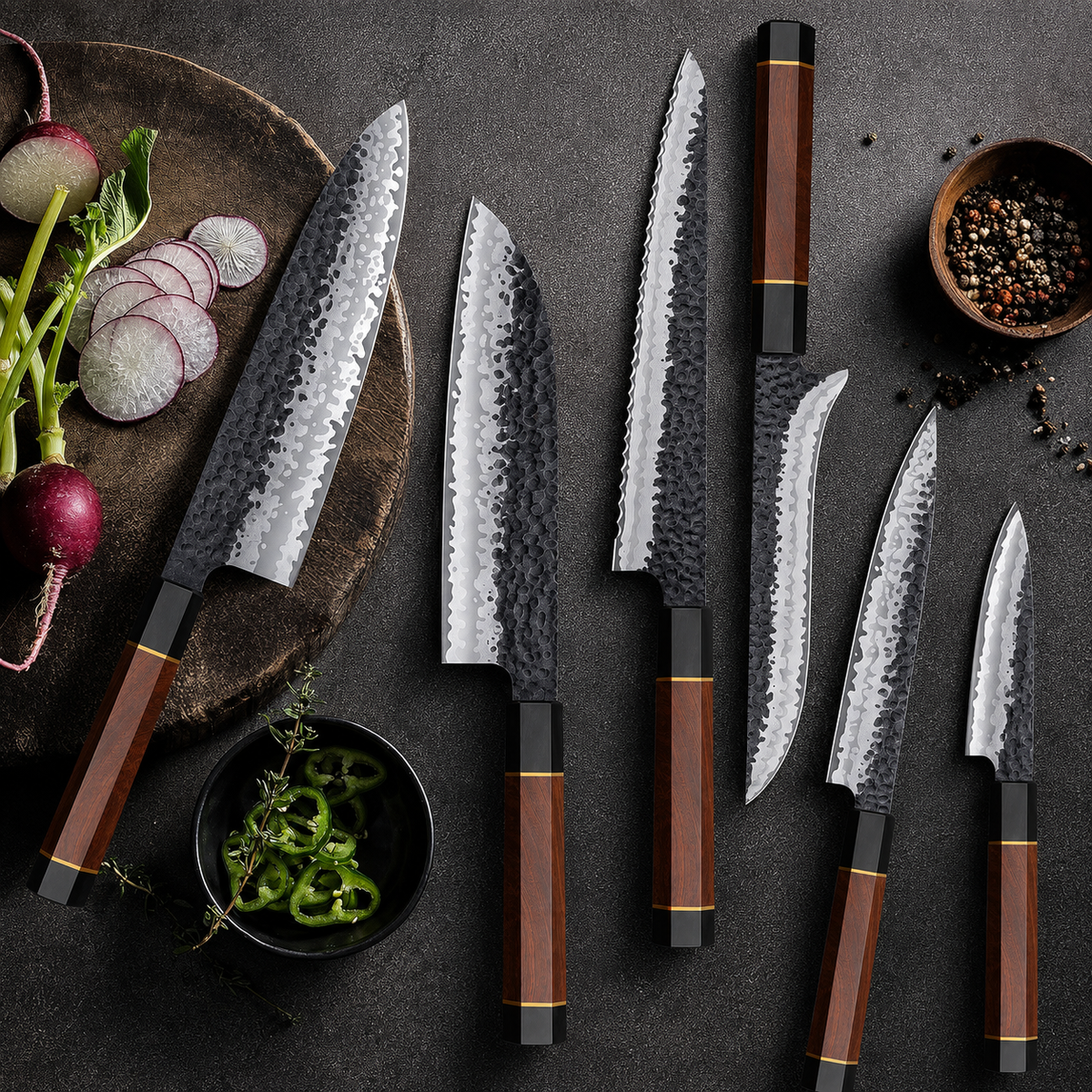 VEYUNA Knife Set 8-Piece – 10Cr15MoV High-Carbon Steel for Fresh Food Prep