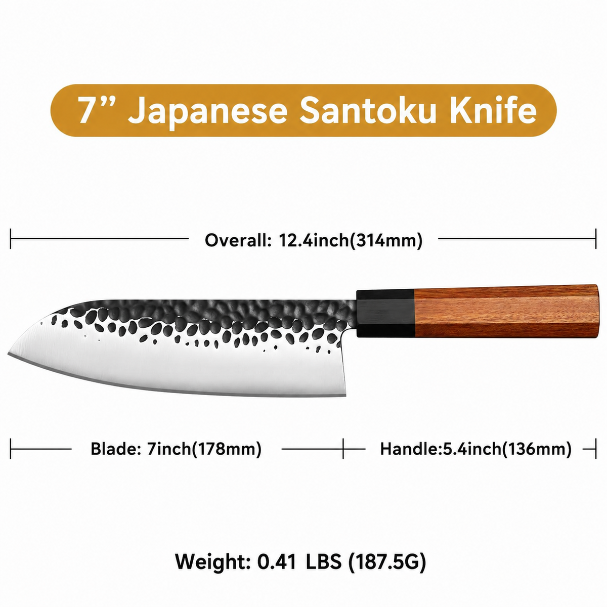 VEYUNA Santoku Knife 7-Inch – 440C Stainless Steel for Fresh Food Prep