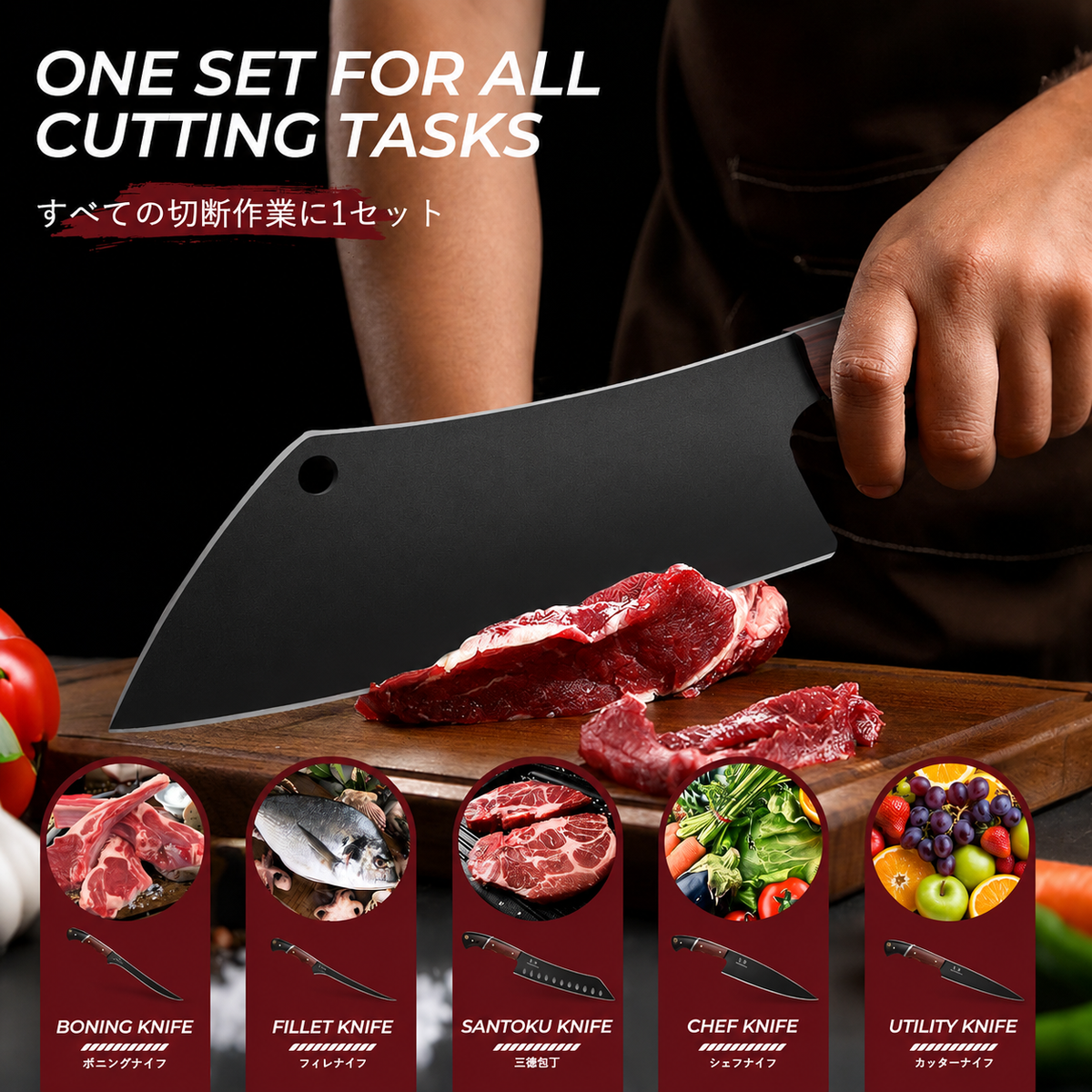 VEYUNA Knife Set 6-Piece – ATS-34 Steel, Walnut Handles for Fresh Food Prep