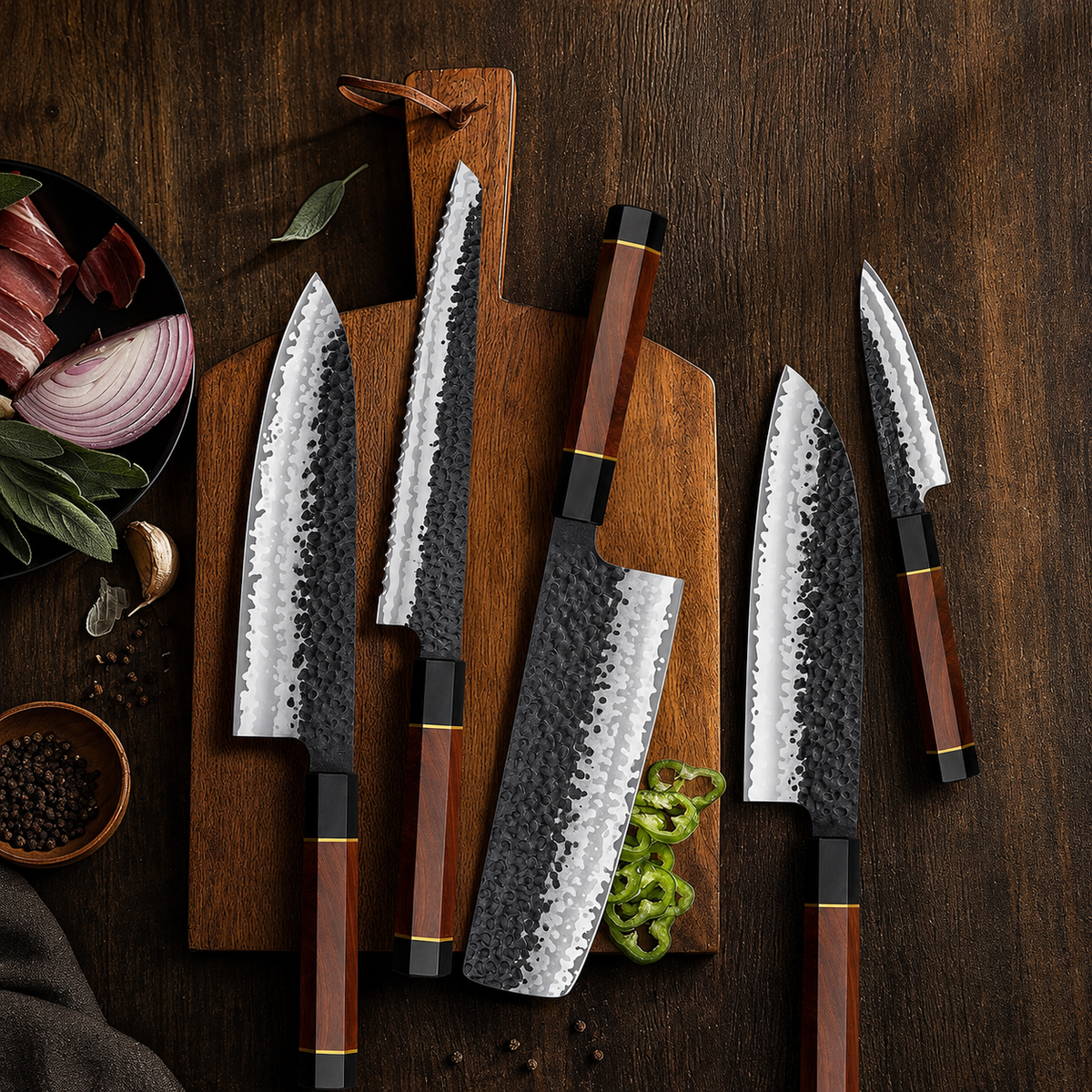 VEYUNA Knife Set 5-Piece – High-Carbon Steel Japanese Knives for Fresh Food Prep