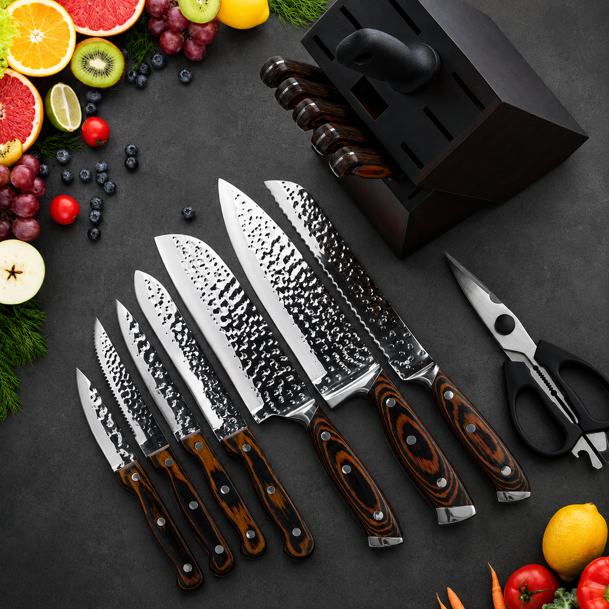 VEYUNA Knife Set 15-Piece – High-Carbon Steel Block Set for Food Prep